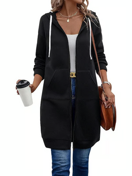 Women’s Long Zip Hoodie – Cozy Casual Tunic Jacket with Pockets