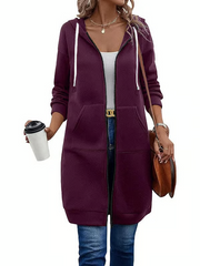 Women’s Long Zip Hoodie – Cozy Casual Tunic Jacket with Pockets